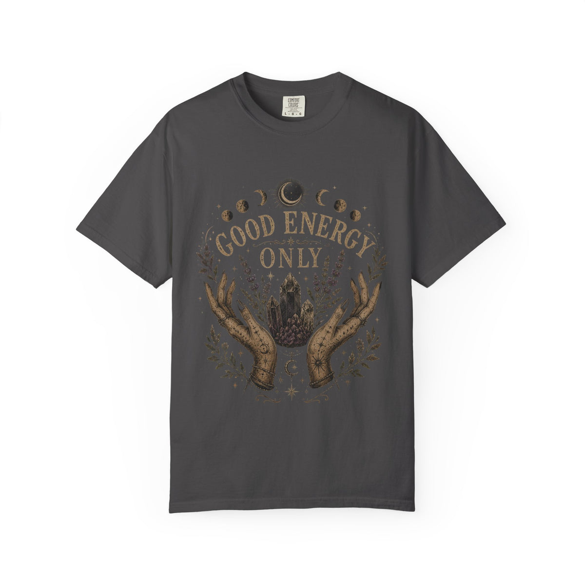 Good Energy Only T-Shirt — Crystal & Moon Phase Spiritual Tee