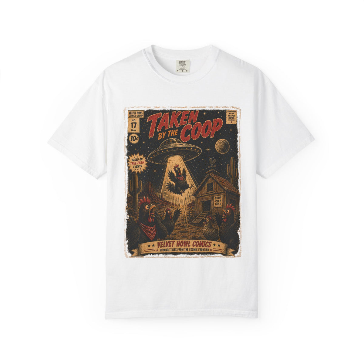 "Taken by the Coop" Retro UFO Abduction Comic Tee