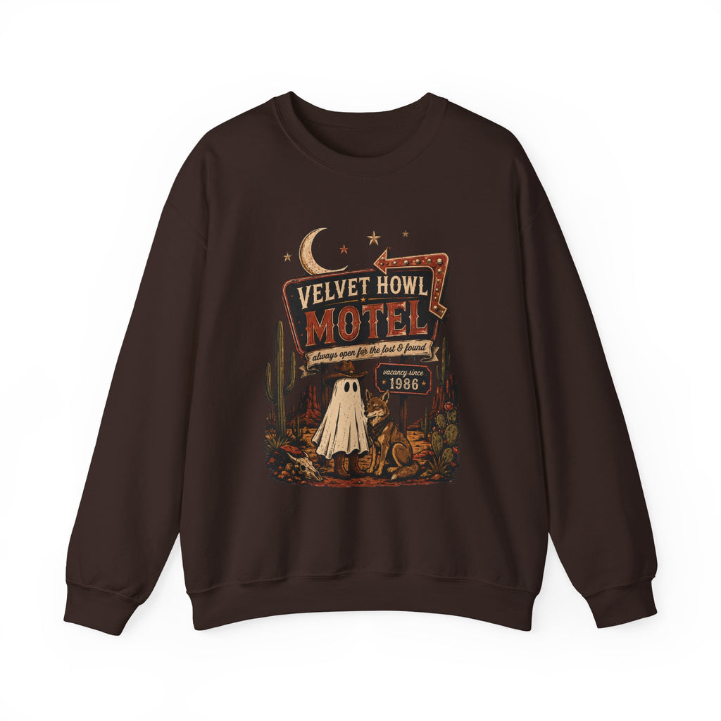 Velvet Howl Motel Sweatshirt — Retro Ghost Motel Vintage Crewneck