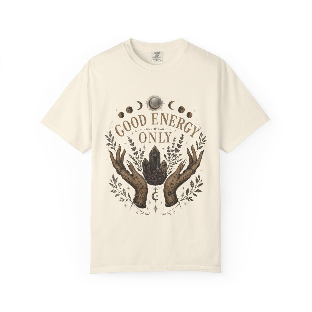 Good Energy Only T-Shirt — Crystal & Moon Phase Spiritual Tee