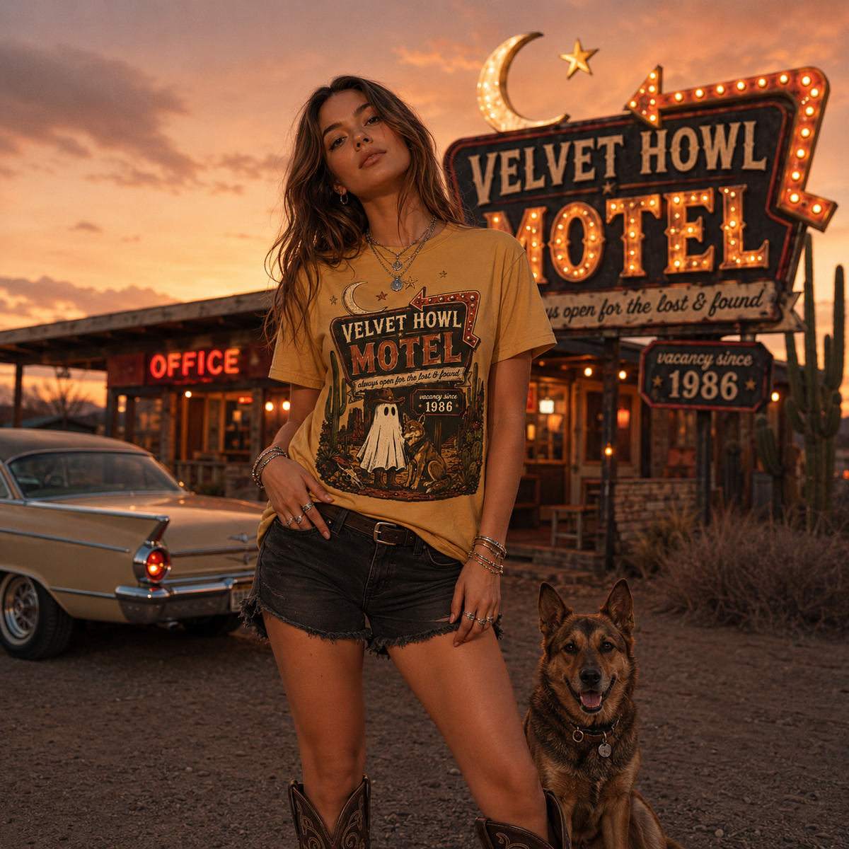 Velvet Howl Motel T-Shirt — Retro Desert Ghost Graphic Tee