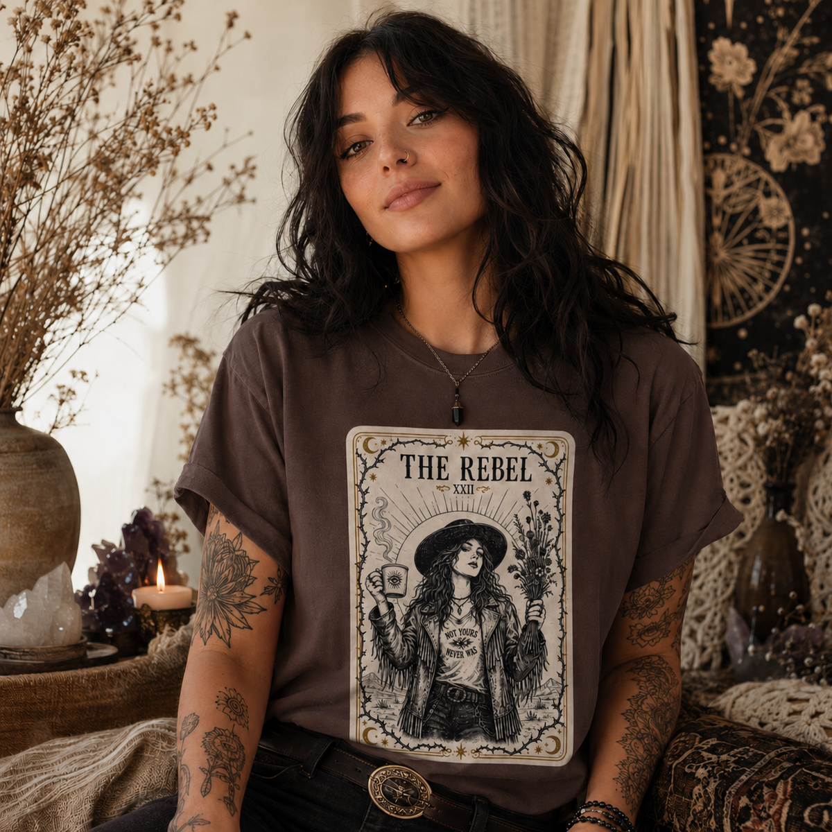 The Rebel Tarot Girl T-Shirt | Witchy Boho Illustration