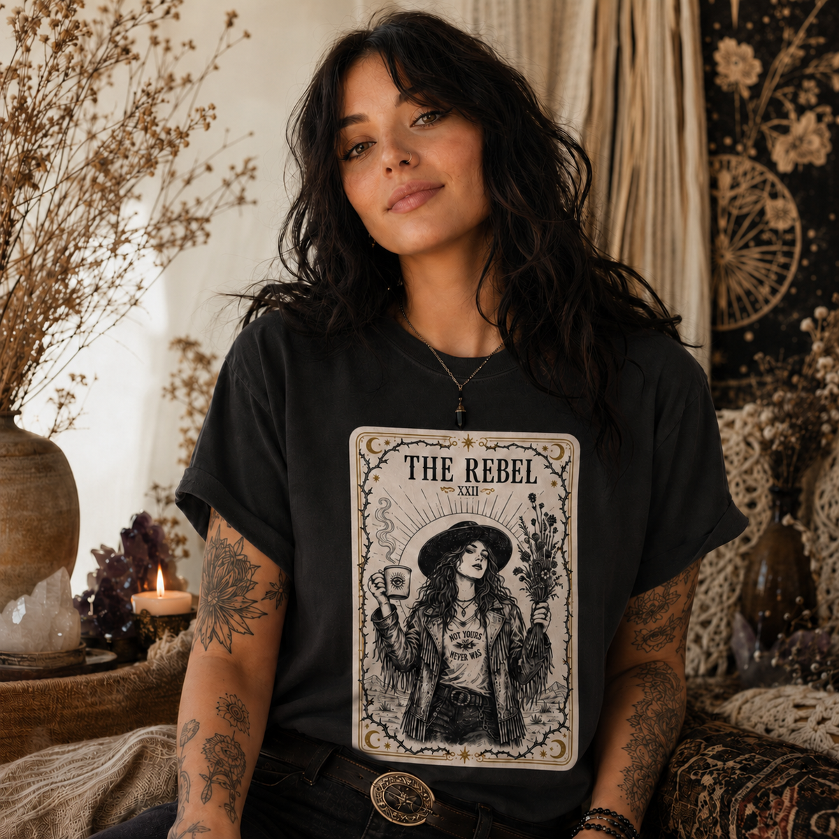 The Rebel Tarot Girl T-Shirt | Witchy Boho Illustration